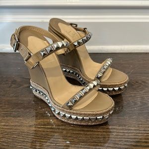 Christian Louboutin Cataclou Espadrille Tan Wedge Sandals Size 37